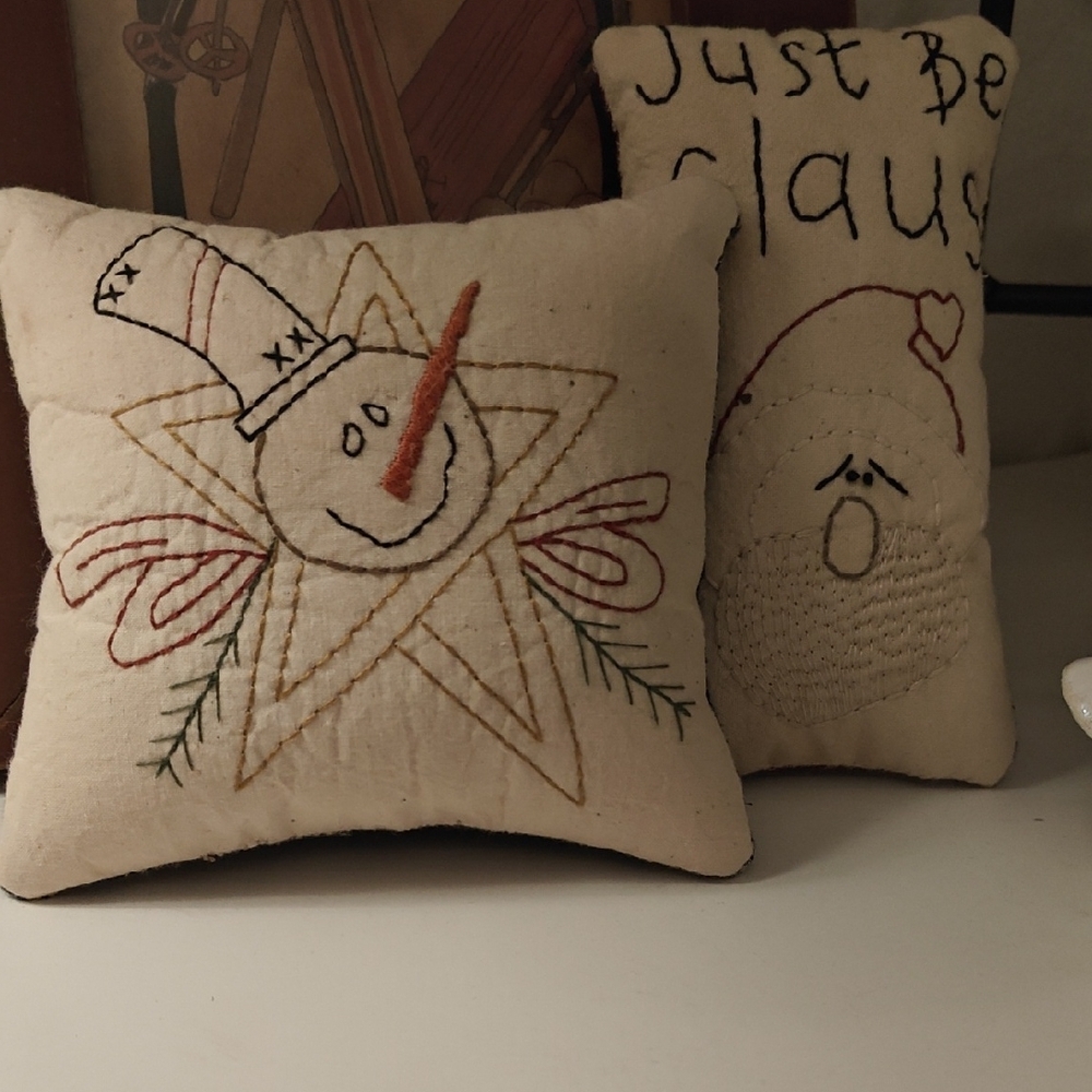 Holiday Snowman Embroidered Pillow Two Tiny Pillows